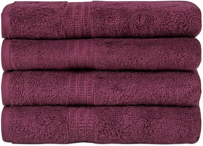 HOMELOVER 4 Piece Luxury Bath Towel Set - 100% Organic Cotton, 500 GSM, Hotel Quality, Highly Absorbent, Soft & Quick Drying Bathroom Towels for Showering, Washing & Guests (Plum Purple)