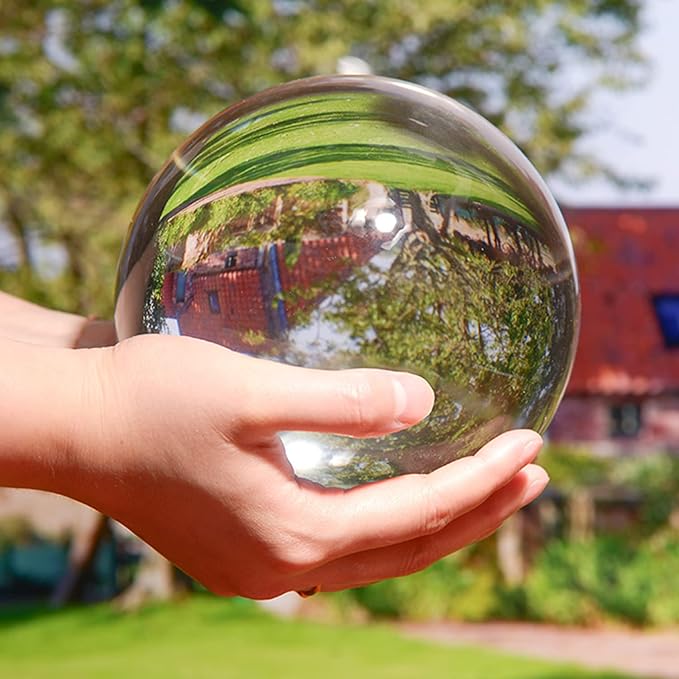 K9 Crystal Ball 150mm(6 inch) Clear Crystal Ball with Wooden Stand for Lense Ball Meditation Divination Healing Photography Decor Magic Healing Sphere Ball