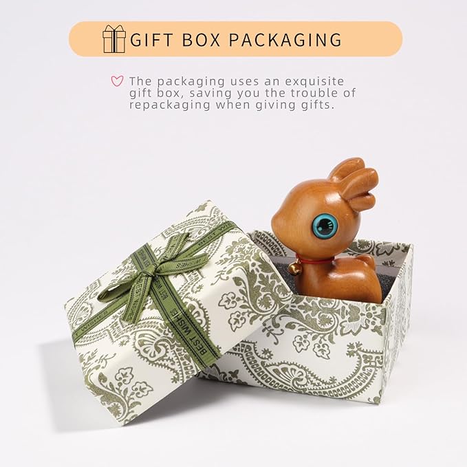 Christmas Deer Wooden Figurine,Gift Decoration Handmade Art Carved Small Animal Garden Statue,Desk Miniature Wood Carving Decoration Lovely Home Decor Table Living Room Festival Decoration