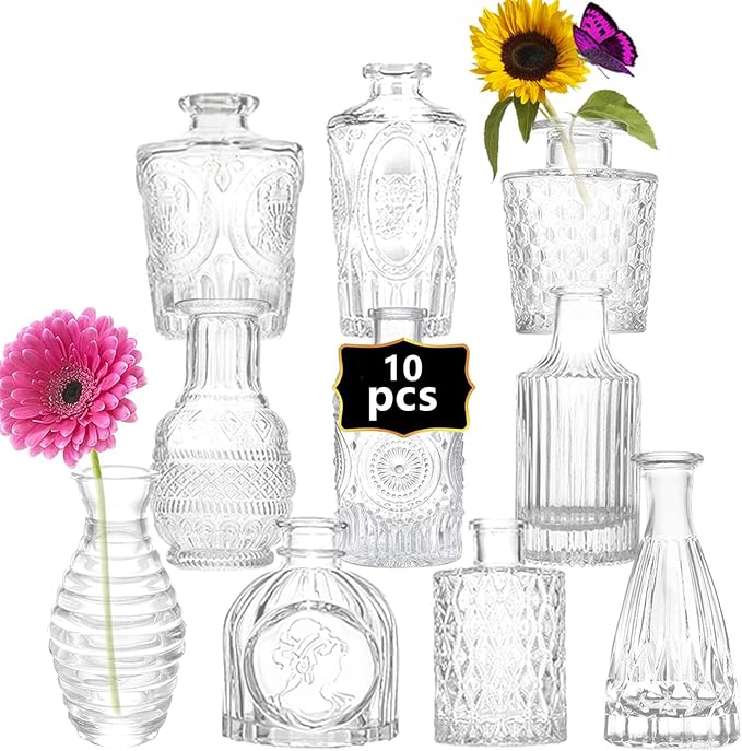 Mini Bud Vases As Wedding Centerpieces for Tables,Clear Bud Vases for Flowers,Small Flower Vases Suitable for Birthday Party,Anniversary,Wedding Reception,Baby Shower (Clear, 10PCS)