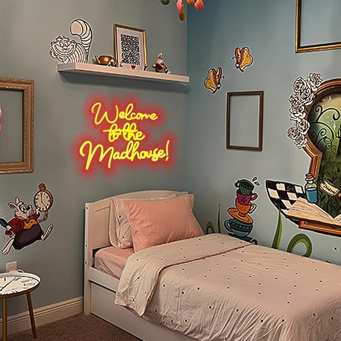 Welcome to the Mad House Neon Sign for Wall Art Decor,Alice In Wonderland Decoration Red LED Lights for Dimmable LED Lights for Bedroom Man Cave Party Bar Background Decoration Birthday Gifts