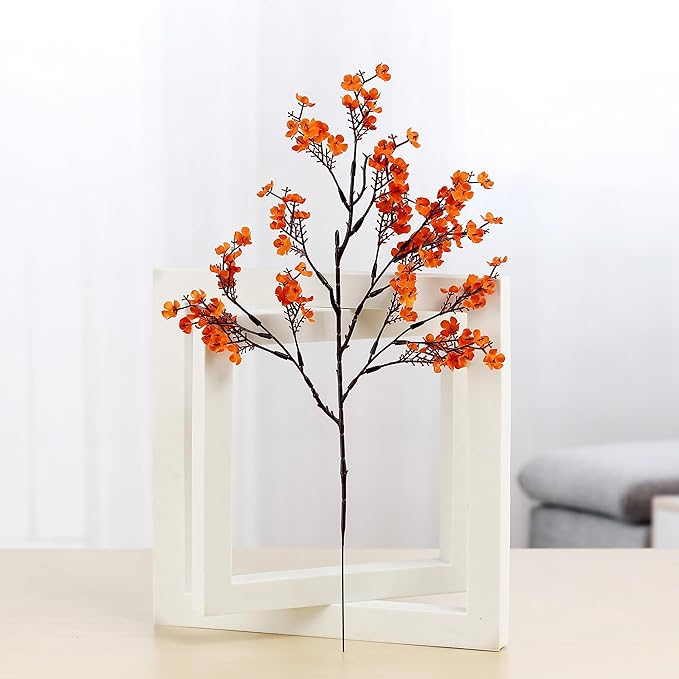 JAKY-Global Babys Breath Orange Silk Artificial Flowers 6 Bundle European Fake Silk Plants Decor Wedding Party Farmhouse Decoration Bouquets Real Touch DIY Home Garden (Orange 6pcs)