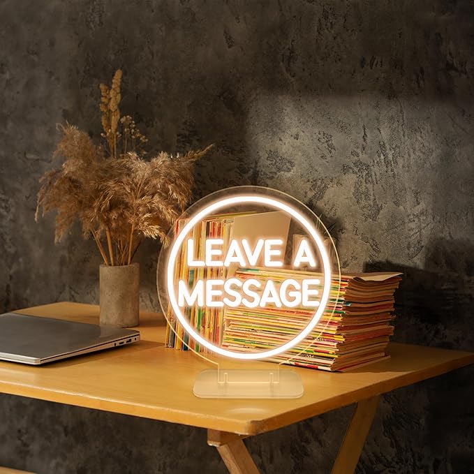 Leave a Message Neon Sign With Holder Base, Neon Guestbook Table Sign for Wedding Shop Business Desk Decor Reception Welcome Led Sign, Warm White USB Neon Light Sign, the Size 13x12 Inch