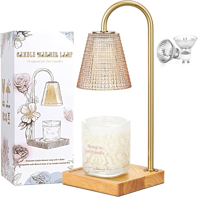 Candle Warmer Lamp-Dimmable Candle Lamp with Timer, Christmas Birthday Gifts for Women, House Warming Gifts for New Home Bedroom Decor, Wax Warmer for Scented Wax with Unique Dotted Lampshade