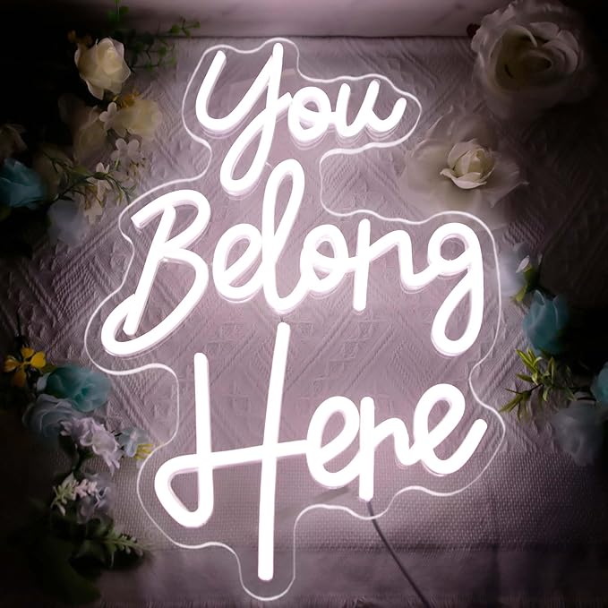 You Belong Here Neon Signs for Wall Decor, Dimmable LED Neon Signs for Bedroom, Custom Inspirational Quote LED Neon Light for Salon Bar Home Wall Decor Classroom Decor Party Personalized