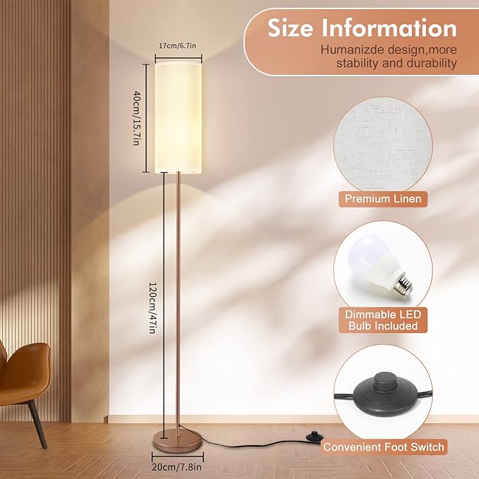 Floor Lamp for Living Room, Modern Floor Lamp with Remote Control, Stepless Dimmable 12W Bulb Included, Standing Lamp Tall Lamps for Living Room Bedroom