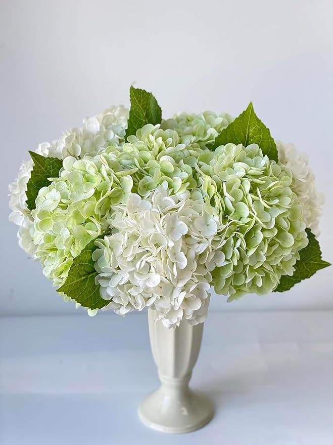 YalzoneMet 4Pcs Light Green Hydrangea Artificial Flower Natural Lifelike Real 21 inch Long Stem Hydrangea Latex Flower Bouquets for Home Party Outdoor Wedding Table Centerpiece Decor