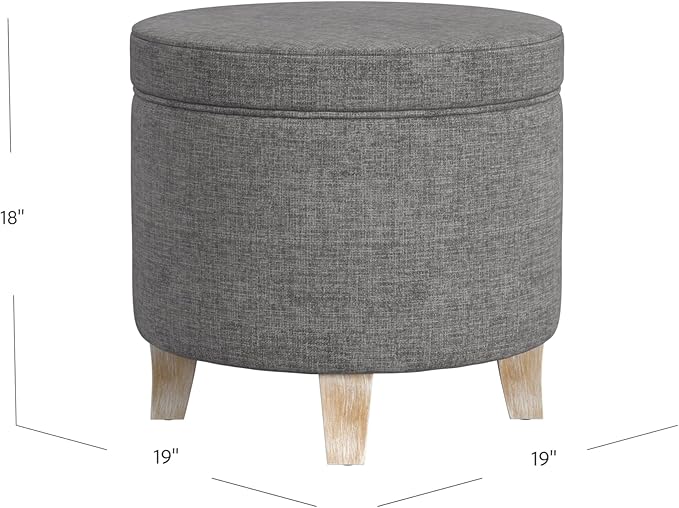 HomePop Upholstered Round Storage Ottoman Home Décor|Upholstered Round Foot Rest Ottoman -Gray Woven