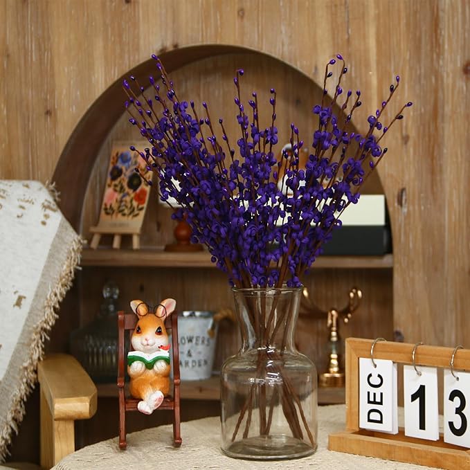 10Pcs 17.5'' Purple Flowers Jasmine Fake Flowers, Faux DIY Floral Art with Pussy Willow Branches for Wedding Bouquets Home Office Table Centerpieces Birthday Halloween Party Decorations
