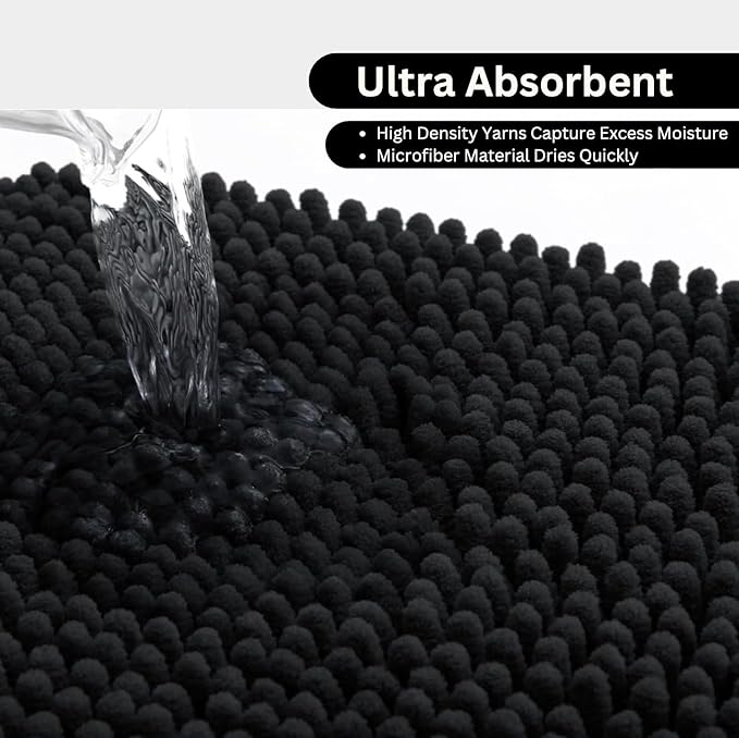 Softstep Premium Luxury Bathroom Rugs 36 x 24, Extra Soft Absorbent Bath Mat, Quick Dry Bath Rugs, Chenille Machine Washable Non-Slip Carpet, Mats For Tub & Shower, Home Decor Accessories, Plush Black