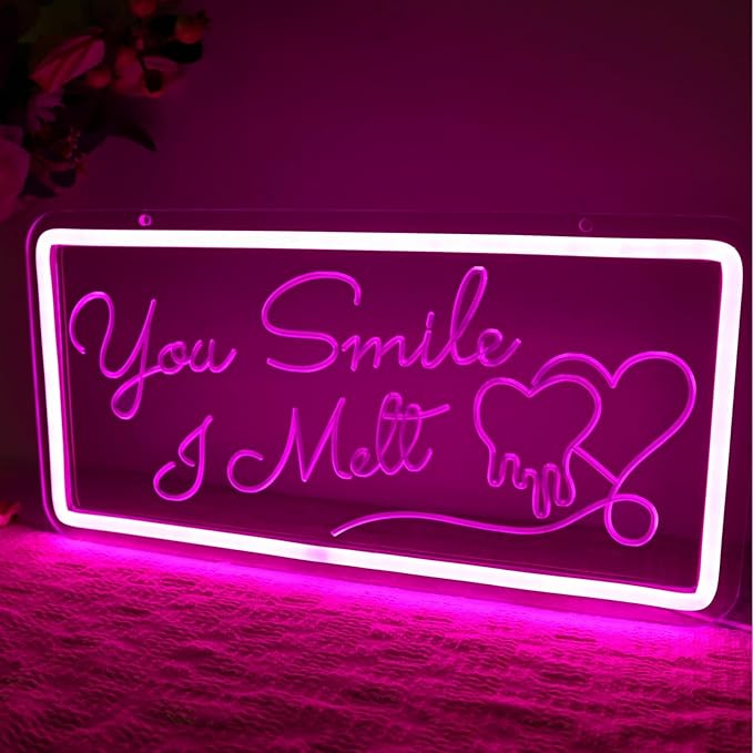 Neon Sign for Wall Decor, You Smile, I Melt Neon Signs, Pink Led Light Neon Signs with Dimmable Switch, USB Powered, Bedroom, Birthday, Living Room Decor, Girlfriend Gift