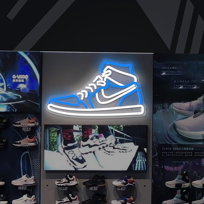 Sneaker Neon Sign Sports Shoe Neon Signs for Wall Dimmable LED Boys Neon Lights for Bedroom Man Cave Home Party Pub Neon Bar Sign Shoes Light up Signs Wall Decor (Blue)