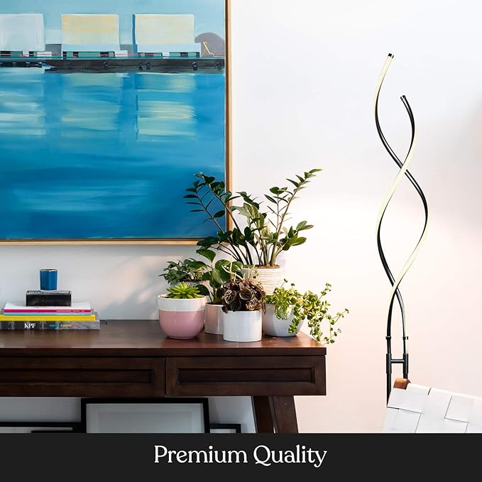 Brightech Embrace Dimmable LED Floor Lamp – Modern Spiral Adjustable Standing Lamp for Living Rooms & Offices – 2-in-1 Tall End Table Lamp for Bedroom Reading - Black