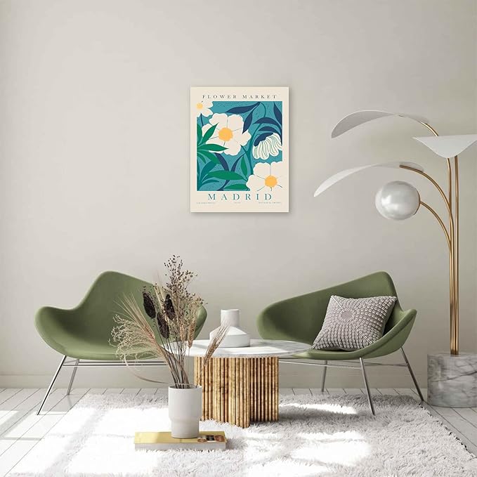 Flower Market Wall Art Framed, Abstract Flower Market Wall Art Prints, Vintage Colorful Floral Wall Art Decor, Minimalist City & Flower Painting Pictures for Aesthetic Room, Bedroom, Living Room, Gallery, Boho Room Decor(12x16inch, Type 7)