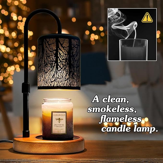 Candles Warmer with Timer and Dimmer, Adjustable Height Candle Melter, Electric Wax Warmer Vintage Home Decor for Jar Candles,2 Bulbs,Black