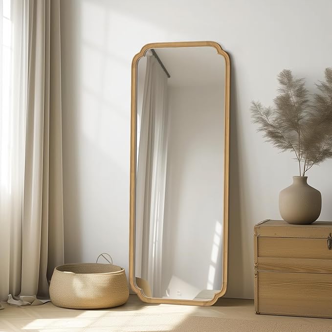 WallBeyond Full Length Mirror Wall Mounted 55"x22", Rustic Wooden Frame Floor Mirror, Large Full Body Mirror for Bedroom, Leaning or Hanging Against Wall (Naturl Solid Wood)