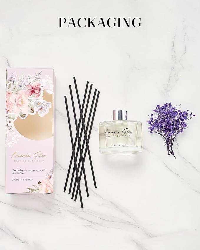 M&SENSE Lavender Glow Reed Diffuser Set with 7 Sticks | Baby's Breath Flower - 7.0oz Lavender Scent, Home Fragrance Diffuser for Bedroom Bathroom Décor, Scented Diffuser Gifts for Women MSRD0206
