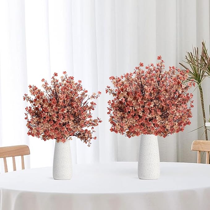 8Pcs Babys Breath Fake Artificial Flowers, Real Touch Light Coffee Color Plants Silk Flowers for Vase Home Office Wedding Spring Winter Indoor Outdoor Centerpiece Table Party Decorations