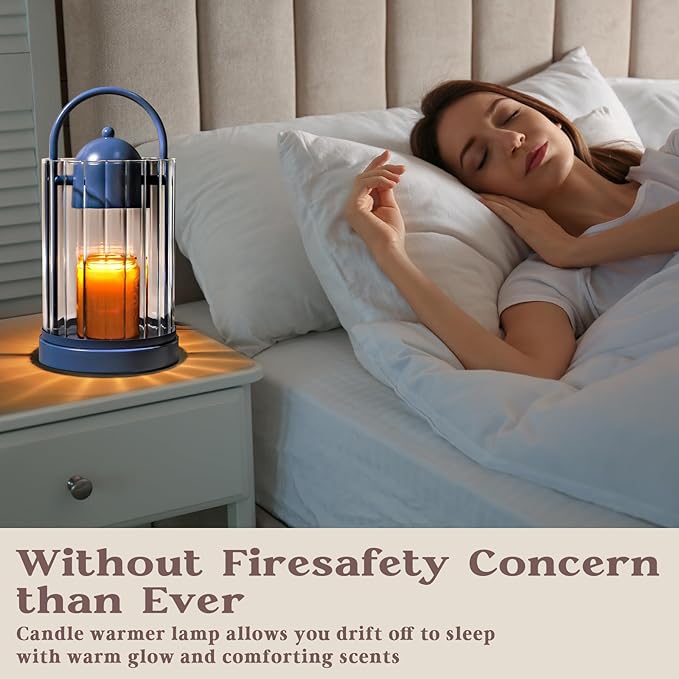 Birdcage Candle Warmer Lamp with Timer, Dimmable Candle Lamp Warmer, Electric Candle Lamp for Various Jar Candles, Vintage Lamp Candle Warmer for Bedroom, Blue Candle Light Warmer with 2 Bulbs