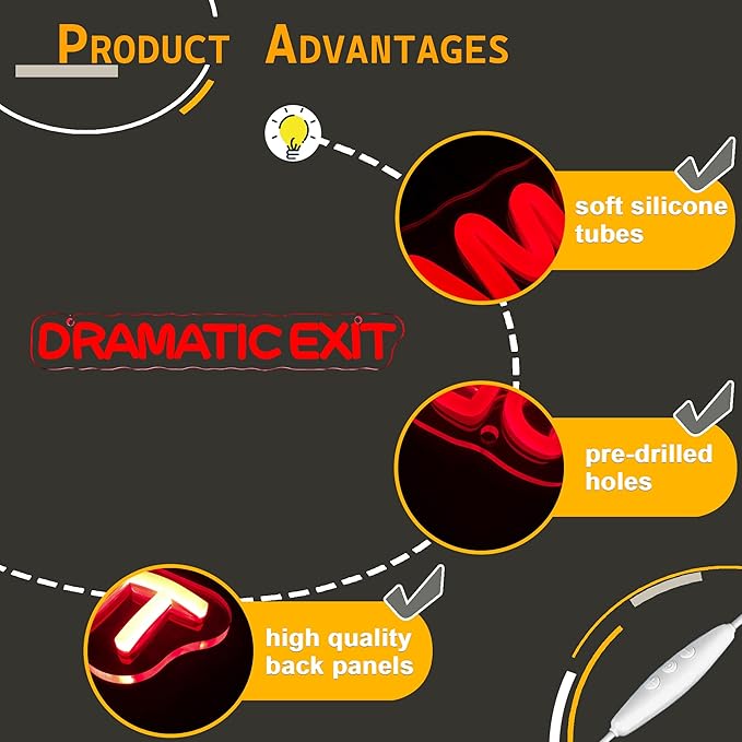 Dramatic Exit Neon Sign,USB Powered LED Neon Light Office Theater Decor, for Game Room Movie Theate Dramatic Room Decoration in a Creative Studio(15.7 * 2.3 in)