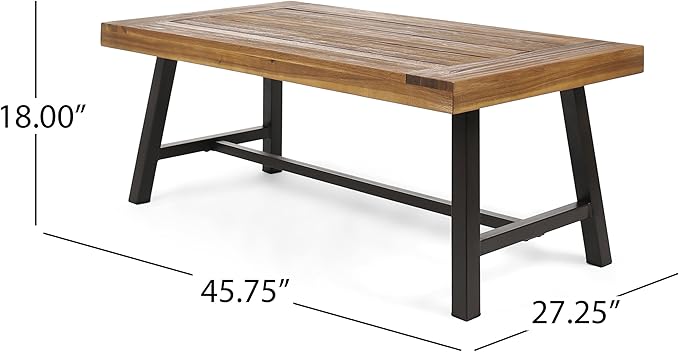 Christopher Knight Home Liton Indoor Acacia Wood Coffee Table, Sandblast Finish / Rustic Metal