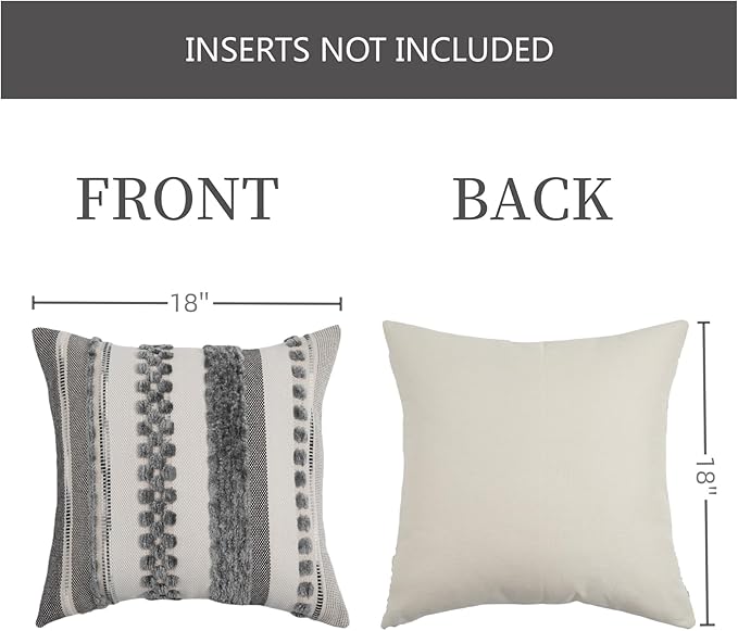Throw Pillow Covers 18x18 Set of 2 for Couch-Modern Farmhouse Sofa Decorative Boho Pillow Covers Textured Chenille Cushion Covers Outdoor Netural Bohemian Pillow Cases Grey