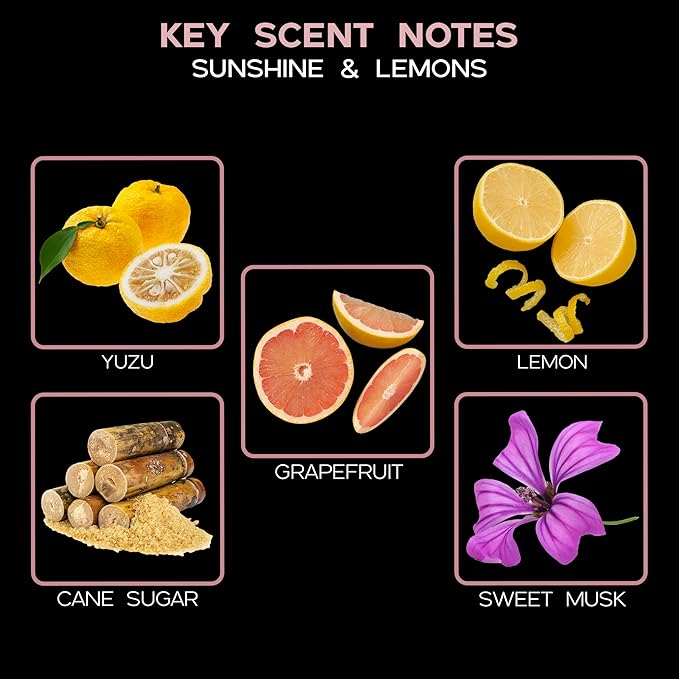 LOVSPA Sunshine & Lemons Reed Diffuser Set - Yuzu, Lemon, Grapefruit & Cane Sugar Scent Diffuser - Non-Toxic Oil Reed Diffuser - Made in The USA