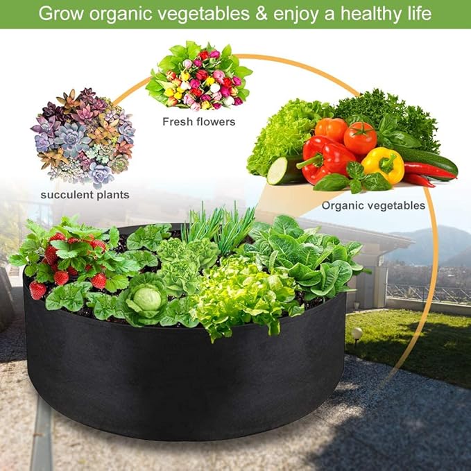 50 Gallon Large Grow Bag, Heavy Duty Fabric Round Raised Garden Bed Planter Pots for Planting Herb Flower Vegetable Potato Plants (36" D x 12" H, Black)