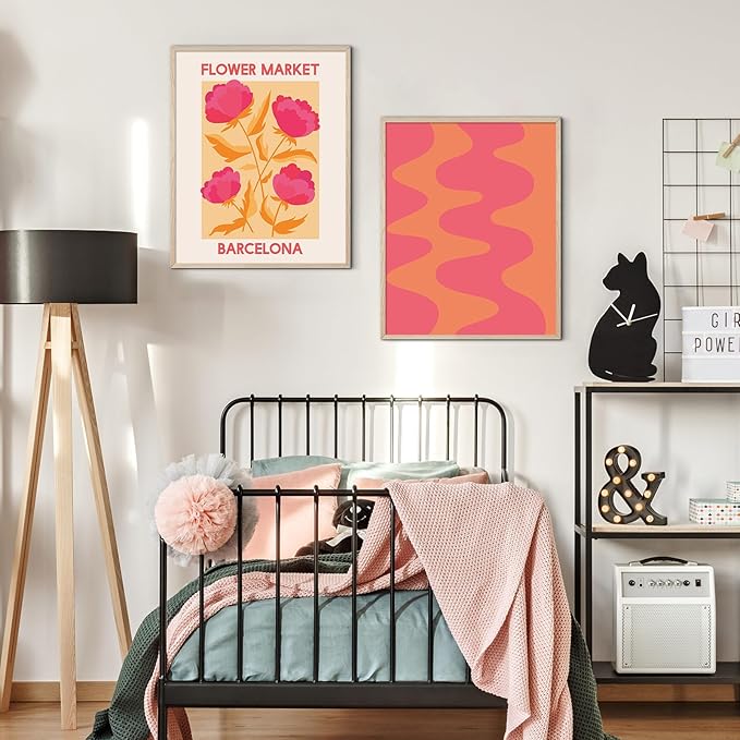 Habseligkeit Flower Market Wall Art Posters for Room Decor Aesthetic, Pink Wall Decor, Warm Matisse Home Decor for Girls Dorm, Unframed, 11x14in, Set of 6