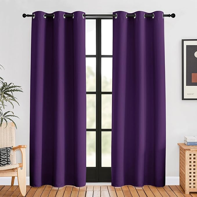 NICETOWN Blackout Window Curtains 80 inch Long, 2 Panels, 34 inch, Royal Purple, Grommet Top Room Darkening Thermal Insulated Solid Vertical Drapes for Bedroom/Kid Room