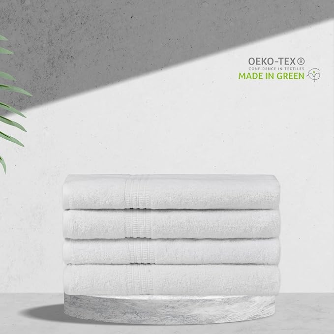 HOMELOVER 4 Piece Luxury Bath Towel Set - 100% Organic Cotton, 500 GSM, Hotel Quality, Highly Absorbent, Soft & Quick Drying Bathroom Towels for Showering, Washing & Guests (Snow White)