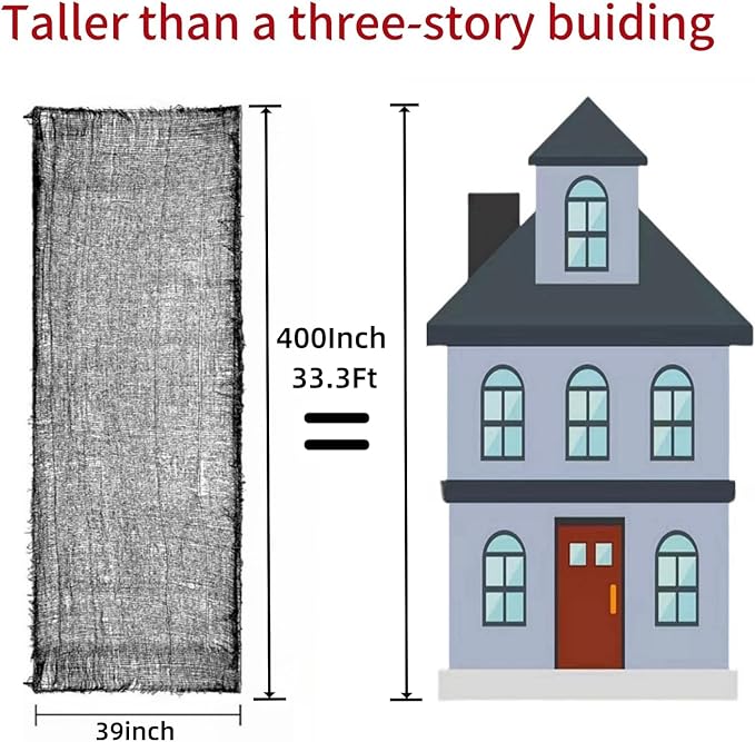 400 x 39 inch Large Size Creepy Cloth Black Halloween Scary Spooky Cloth-Windows Doorways Gauze Cobweb Spider webs Decorations for Halloween Party Haunted House Decor
