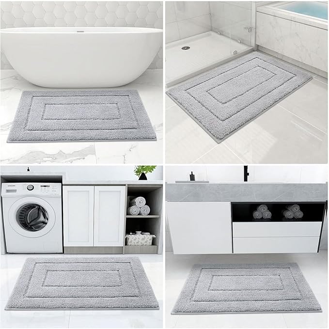 Buganda Bathroom Rugs, 47" x 20", Soft and Absorbent Microfiber Bath Rugs, Non-Slip Shaggy Shower Carpet, Machine Wash Dry Bath Mats for Bathroom Floor, Tub and Shower, Grey