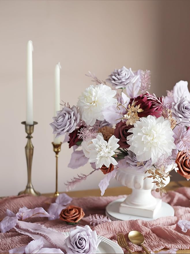 MISSPIN Artificial Flowers DIY Box Set Fake Roses Bouquet Bridal Wedding Flowers Colorful Centerpiece Table Decorations Boho Faux Floral with Stems Arrangements for Cake Home Party Indoor Outdoor