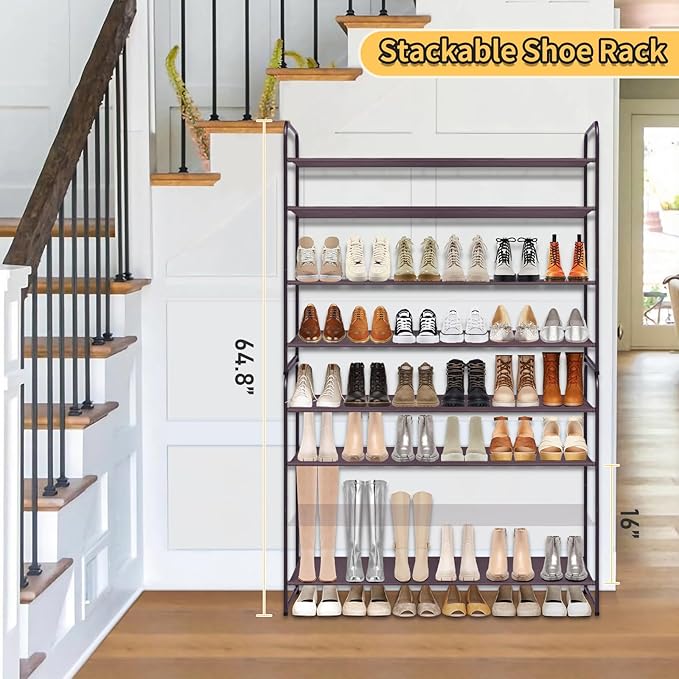 SLEEPING LAMB 4-Tier Shoe Rack for Closet, Long Stackable Wide Shoe Organizer Holds 30-Pairs Low Shoe Shelf Storage for Bedroom, Floor, Entryway (Bronze)