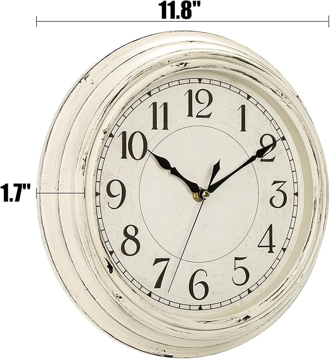 Peohud Silent Wall Clock, 12 Inch Vintage Non Ticking Quartz Battery Operated Round Clock, Rustic Wall Clock for Living Room Kitchen Home Office Classroom School