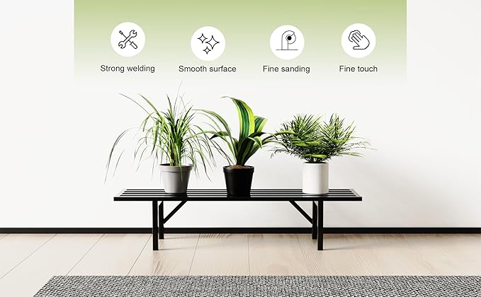 Zhongma One Tier Metal Plant Stand (35.43 L x 8.66 W x 7.9 H) Heavy Duty Plant Holder for Home, Window,Garden, Plant Lovers, Display Stand