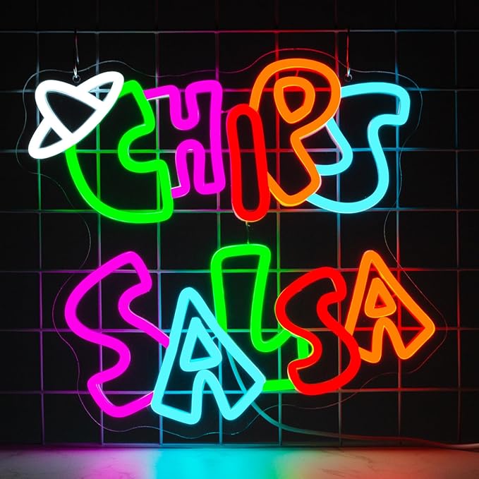 Chips and Salsa Neon Sign, Mexico Food Neon Signs For Wall Decor, Led Light Up Signs for Resturant Snacks Shop Home Party Decorations Gifts