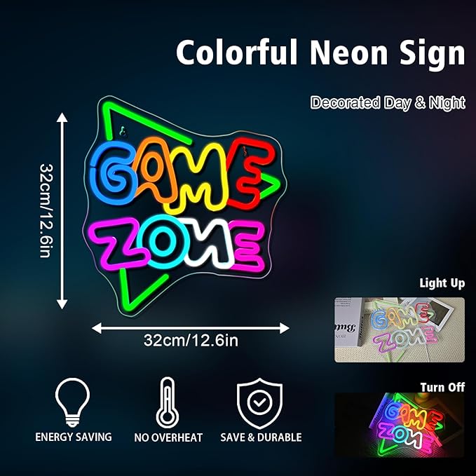 Gameneon Green Game Zone Neon Sign Gaming Room Neon Signs for Wall Decor Led Light Boys Bedroom Teen Man Cave Internet Bar Party Playroom Decoration Gamer Lover Gift