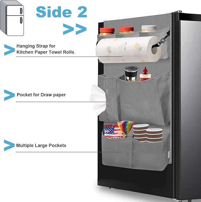 homyfort Mini Fridge Organizer, Over The Fridge Storage Organizer with 14 Pockets, College Dorm Fridge Storage for Office, Kitchen, Home, School, Gray
