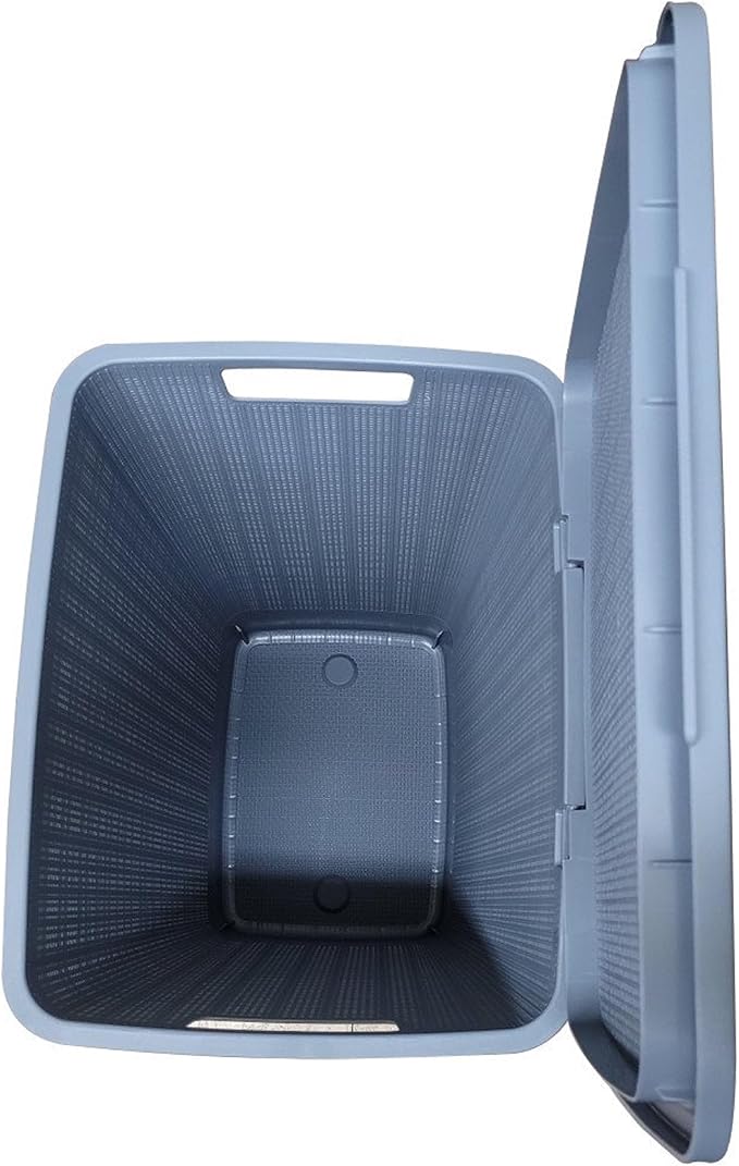 YBM Home Plastic Rattan Laundry Hamper Basket with Hinged Lid, Ventilation Holes, Durable, Lightweight Bin With Cutout Handles, Storage Dirty Clothes, Space Saver,16.75"x13.5"x23.75",Light Grey,3-Pack