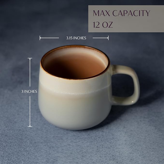 Ceramic Coffee Mugs Set of 4, 12 oz Stoneware Coffee Cups with Comfortable Handle for Latte, Tea, Cappuccino, Cocoa -Microwave and Dishwasher Safe - Modern Unique Aesthetic - Reactive Glaze