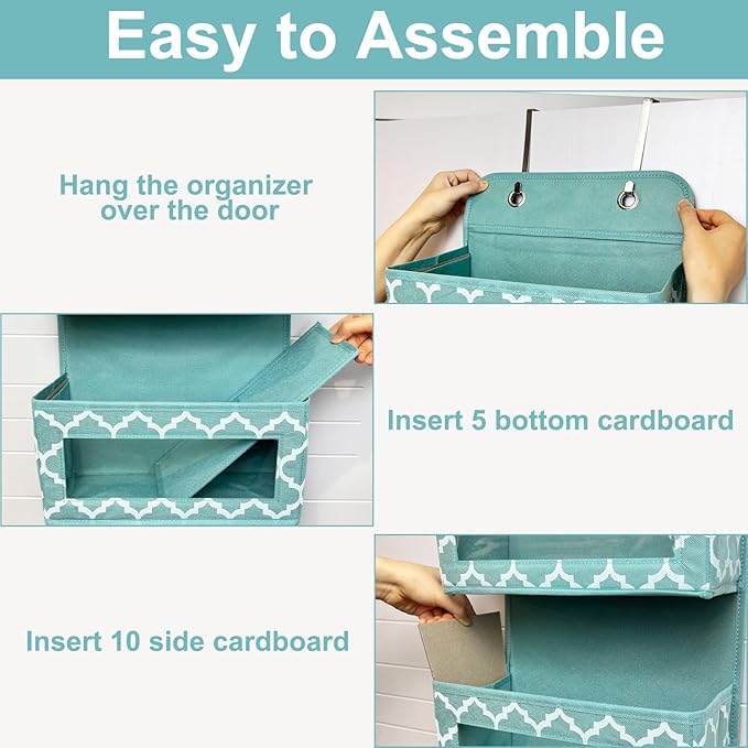 Over the Door Hanging Organizer - Nursery 5 Window Pocket Storage Organizer with 2 Thick Hooks for Baby Clothes, Diaper, Cruise, Pantry, Closet, Bathroom, Cabinet, Kitchen 12.2” 5” 49.6” (Blue)