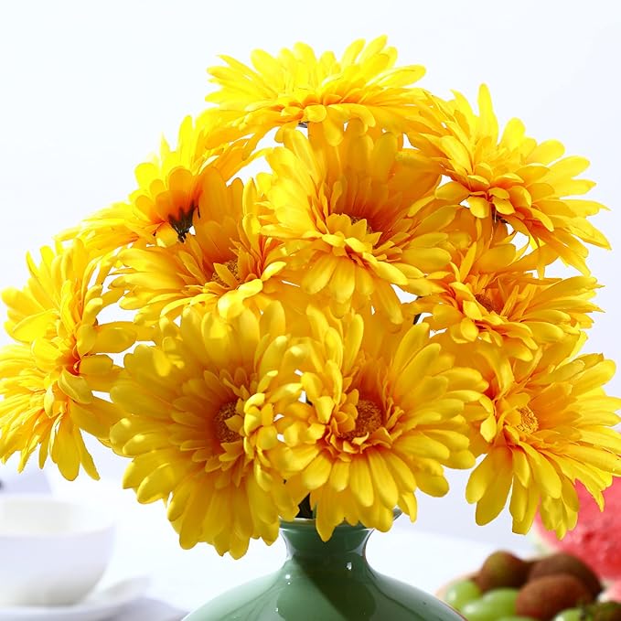 TOPIA Artificial African Daisies Flowers African Daisy Silk Flowers Artificial Gerbera Daisies Pack of 10 (Yellow)
