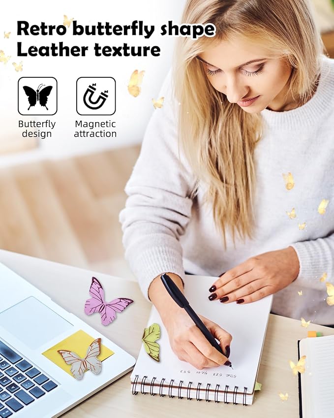 Leather Magnetic Bookmark, 3Pcs Butterfly Bookmarks, Magnet Bookmark Clips Gift for Women, Kids, Reading Lovers, Teacher Gift for School Office Home Supplies (Purple+Green+Blue)