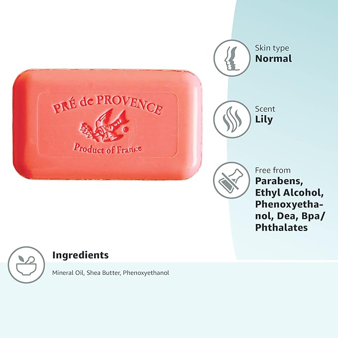Pre de Provence Artisanal Soap Bar, Natural French Skincare, Enriched with Organic Shea Butter, Quad Milled for Rich, Smooth & Moisturizing Lather, Tiger Lily, 5.3 Ounce