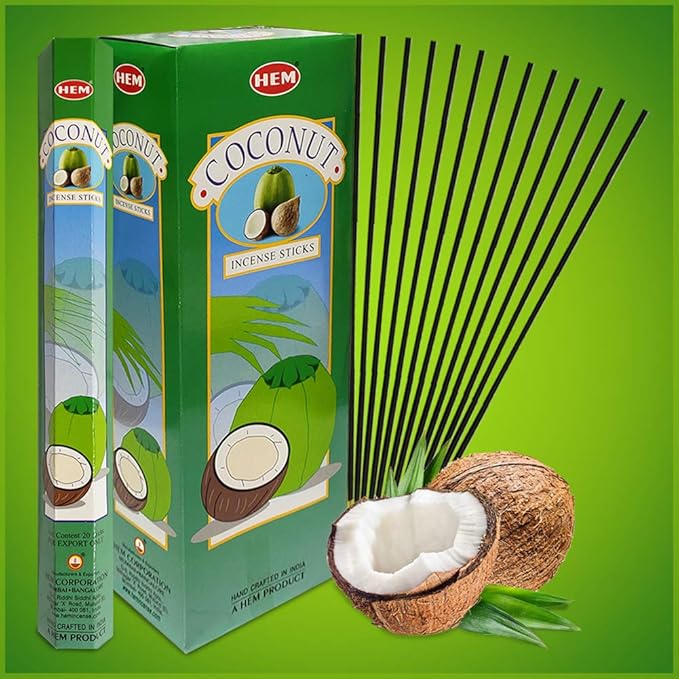 TRUMIRI Coconut Incense Stick Bundle: 121 Pieces (6 Packets of 20), Includes Incense Holder