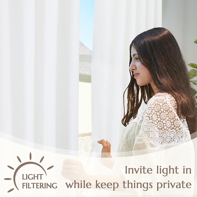 jinchan White Lined Linen Blend Curtain for Living Room 96 Inch Length 2 Panels Curtains for Sliding Glass Doors, 50 Inch Wide Drapes with Rod Pocket Back Tab(50W x 96L, White)