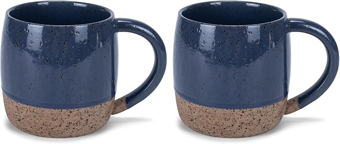 Elanze Designs Speckled Raw Bottom 17 ounce Ceramic Mugs Pack of 2, Navy Blue