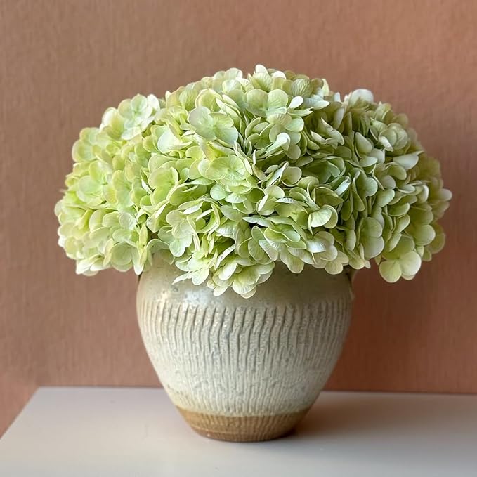 YalzoneMet 4Pcs Light Green Hydrangea Artificial Flower Natural Lifelike Real 21 inch Long Stem Hydrangea Latex Flower Bouquets for Home Party Outdoor Wedding Table Centerpiece Decor